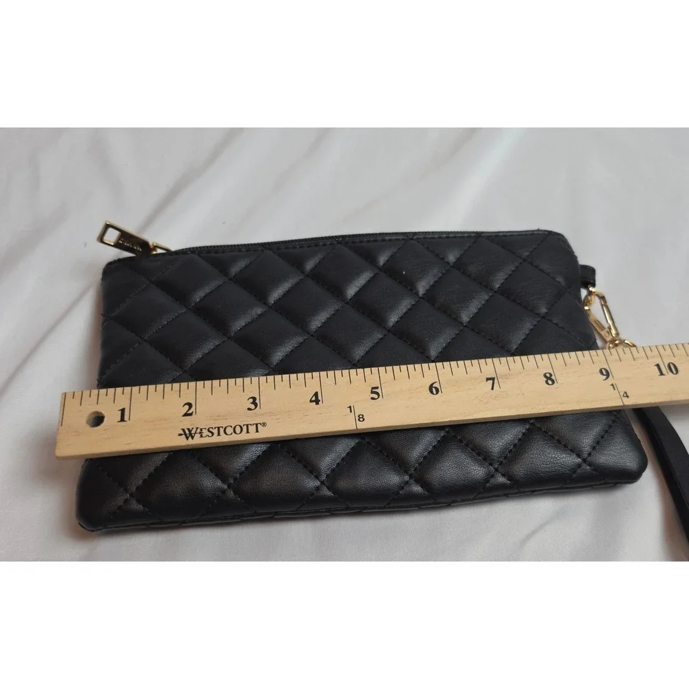 MURval Paris Black Quilted Wristlet Clutch Pouch Gold Tone Hardware Bag